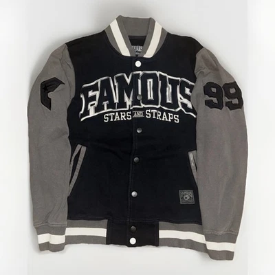 Famous Stars & Straps Varsity Jacket Black Gray Men’s Medium 21x25 Y2K Letterman - image 1 of 4