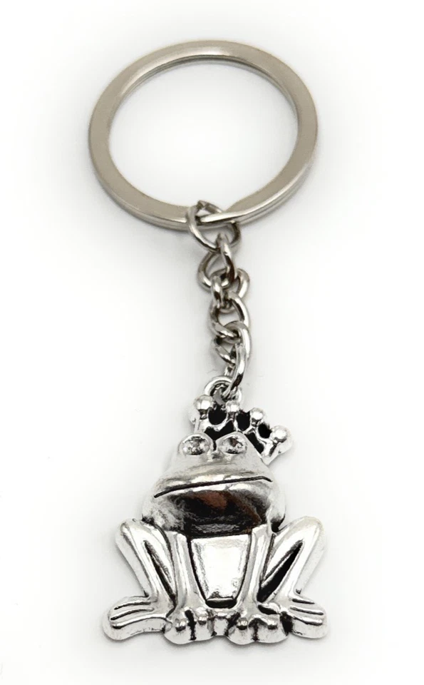 Frosch König Krone sitzend Schlüsselanhänger Anhänger aus Metall Silber - Bild 1 von 4