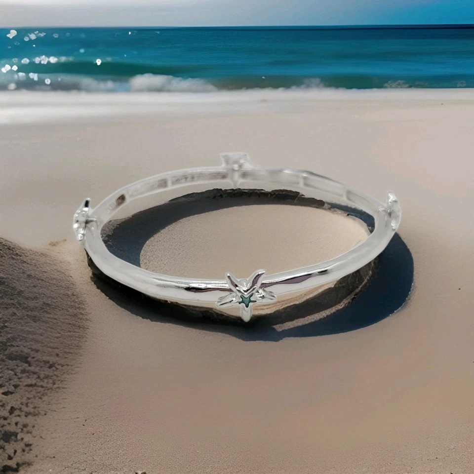 Periwinkle By Barlow Delicate Silver-Tone & Aqua Stretch Starfish Bracelet - Image 1 of 4