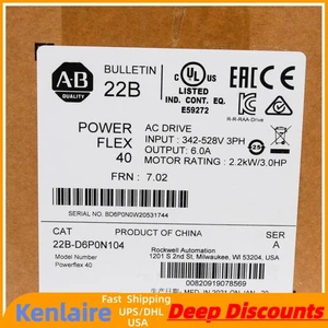 22B-D6P0N104 Allen-Bradley PowerFlex 40 2.2KW/3.0HP AC Drive US Free Tax - Picture 1 of 4