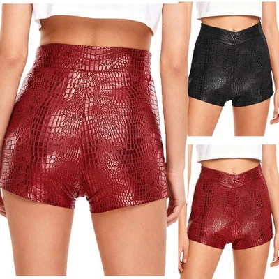 Womens Hot Pants Playwear Costume Casual Shorts Metallic Waistband Jazz Elastic - Image 1 of 4