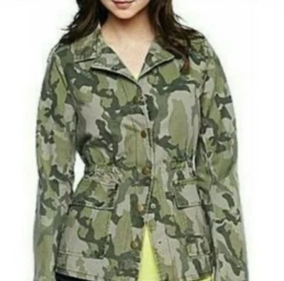Chaqueta utilitaria de camuflaje Decree para mujer Lg cintura elástica broches bolsillos en muy buen estado  Foto 1 de 4