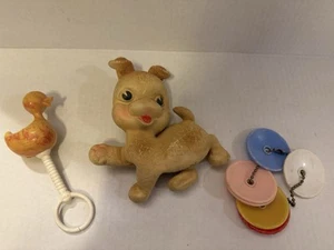 Vintage Baby Toys 1950’s Rempel Dog Duck Rattle & Teething Disks - Picture 1 of 7