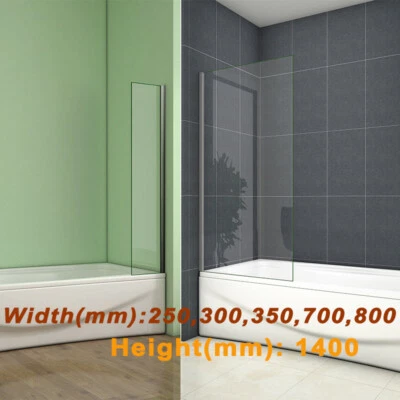 250 300 350x1400mm Height Corner Fixed Bath Shower Screen Over Bath Square Cut - Image 1 of 4