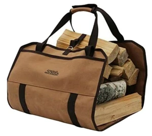 Canvas Firewood Log Carrier Bag, Waxed Durable Wood Tote of Fireplace Stove - Picture 1 of 7
