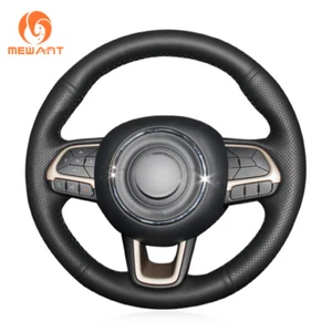 Black Real Leather Steering Wheel Cover for Jeep Compass 2017 Renegade 2016 2017 - Foto 1 di 7