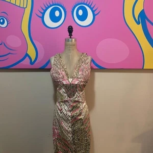 Roberto Cavalli nur rosa gelb elend Satinkleid langes Kleid - Bild 1 von 11