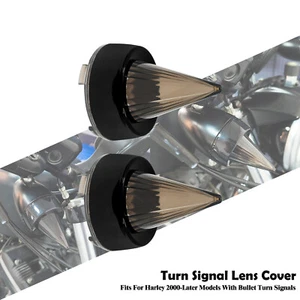 Smoke Lens Cone Turn Signal Light Cover Bezel Black For Harley Bullet Lights - Picture 1 of 14