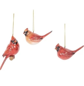 Set Of 3 Gallerie II Cardinal Bird Hanging Christmas Ornaments With Gold String - Picture 1 of 7