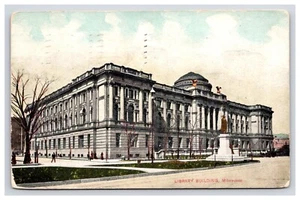 Postkarte: WI 1909 Bibliotheksgebäude, Milwaukee, Wisconsin - verschickt - Bild 1 von 2