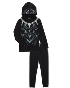Black Panther Boys Cosplay Hooded Long Sleeve Shirt & Joggers 2-Piece Set Size 4 - Picture 1 of 5