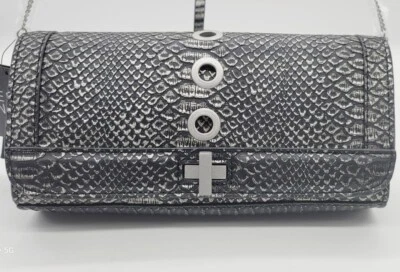 NUEVO INC Pequeño Cartera de Cuero Sintético Plateado Negro SERPIENTE Bolso con Ojal Correa de Cadena Dorada Foto 1 de 4