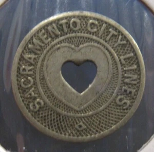 1946 Sacramento, CA City Lines Transit Bus Token - California Small WM Heart - Picture 1 of 2