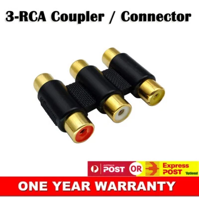 3RCA Audio Video AV Coupler Female to Female 3-RCA Connector Adapter Joiner AU - Image 1 of 2