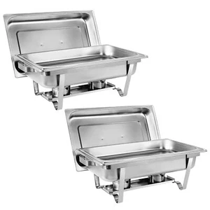 Chafer Rettangolare Acciaio Inox 2 Confezioni Piatto Sfregamento 8 Quart Full Size Buffet - Foto 1 di 11