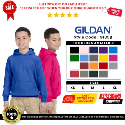 Gildan G185B Youth Cotton/Polyester Heavy Blend Long Sleeve Hooded Sweatshirt - Image 1 of 2