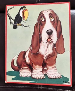 Puzzle vintage Basset Hound telaio vassoio di Milton Bradley 1958 14x10 pollici - Foto 1 di 3