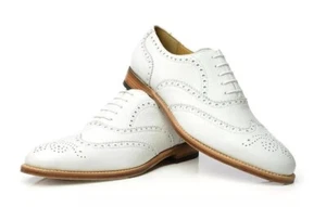 Handmade Men's Wingtip Brogue White Formal Dress Shoes Oxford Leather Footwear - Picture 1 of 5