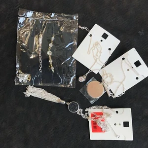 5 Pc NIP NWT New Necklace Bracelet Lot Silver Gold Tone SAQ Rhinestone Tassel - Picture 1 of 9