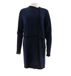 Dennis Basso Open Front Cardigan with Contrast Trim, Navy Black, XS] - Picture 1 of 2