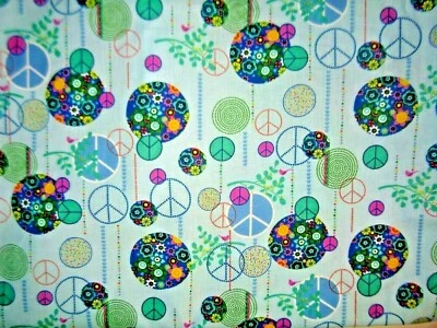 Signos, símbolos y flores de la paz - 100 % algodón - Se vende por media yarda - Envío gratuito Foto 1 de 4