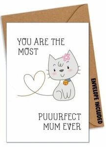 DIVERTIDA TARJETA DE CUMPLEAÑOS DEL DÍA DE LA MADRE NAVIDAD mamá momia del gato amante de mascotas AGW - Imagen 1 de 1