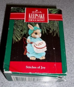 Hallmark 1990 Keepsake Christmas Ornament "Stitches of Joy" Rabbit Sewing - Picture 1 of 7