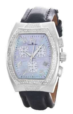 Reloj Techno Master para mujer esfera azul perla correa cuero genuino negro TM2052 35 mm Foto 1 de 3