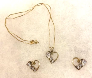 Gold Over Sterling Necklace Earring Set with CZ's 18 In. Box Chain - 12.4 Grams - Picture 1 of 12