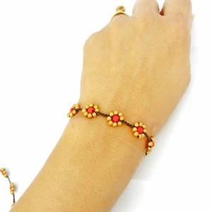 Brazalete de flores antiguo de 7" cuentas de latón cordón de cera artesanía tailandesa hippie Jamaiga - Imagen 1 de 10