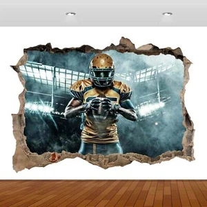 Rugby Player Stadium Match 3D Smashed Wall Sticker Poster Vinyl Mural Decal S422 - Picture 1 of 1