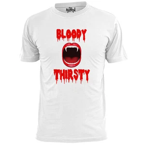 Mens Blood Thirsty T Shirt Horror Halloween - Picture 1 of 2
