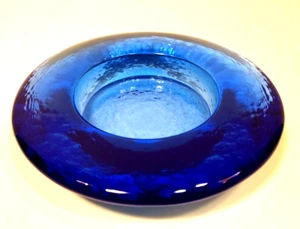 Fire&Light Recycled Cobalt Blue Glass Coaster Paperweight Trinket Dish NotSigned - Picture 1 of 7