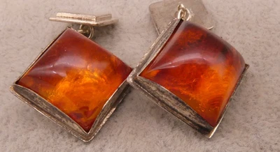 Manschettenknöpfe Silber 800 Prachtstücke aus den 70iger Jahren mit Bernstein - Bild 1 von 3