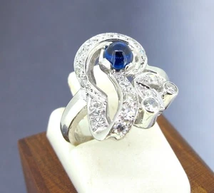 Sapphire Cabochon Cut Platinum .30 ctw Diamonds Antique Ring Size 2.5 - Picture 1 of 6