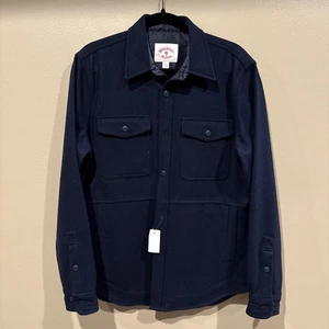 New Brooks Brothers Red Fleece Wool Navy Over Shirt Barn Jacket Slim Fit L - Picture 1 of 6