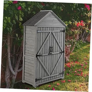Capanno da Giardino in Legno 69" Porta Attrezzi Organizzatore con 3 Ripiani Estraibili e - Foto 1 di 8