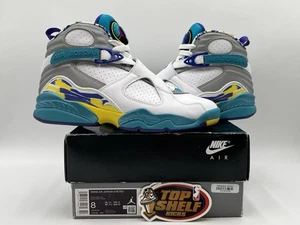 Nike Air Jordan Retro 8 White Aqua 8/6.5 Authentic Basketball Used Trainer - Picture 1 of 11