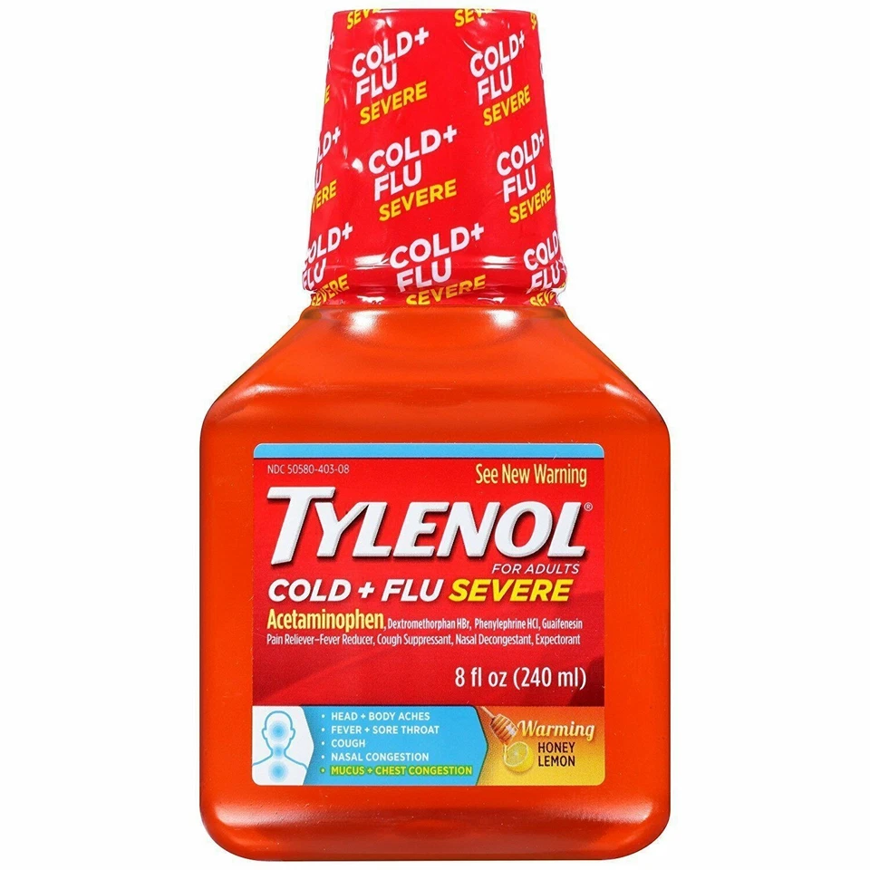 Tylenol paracetamol resfriado e gripe alívio grave aquecimento mel sabor limão 8 oz - Imagem 1 de 4