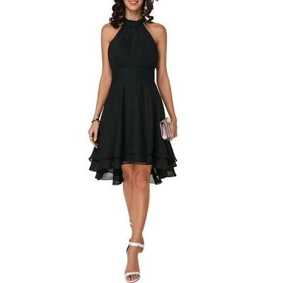 Women Halter Neck Mini Dress Ladies Cocktail Evening Party Dresses A-Line Dress - Image 1 of 4