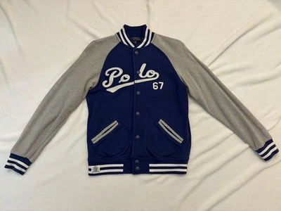 Polo Ralph Lauren Varsity Baseball Knit Fleece Navy Bomber Jacket - Kid Size M - Image 1 of 4