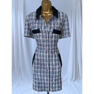 Claudie Pierlot UK 10 Blue Tweed Mini Dress Wool Blend Lined - Picture 1 of 10