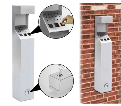 Wandaschenbecher Außenaschenbecher Edelstahl Wandascher Aschenbecher Silber DE - Bild 1 von 4