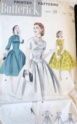 Vestido Falda Completa Vintage Años 50 Butterick 7708 Línea Larga PATRÓN COSTURA Junior 11 Foto 1 de 4