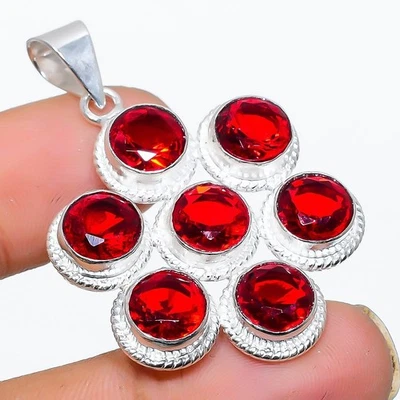 Handmade Garnet Gemstone 925 Sterling Pendant Silver Jewelry Floral For Gift - Image 1 of 4