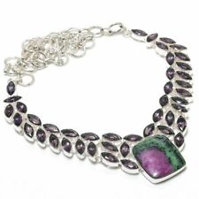 Ruby in Zoisite & Amethyst Gemstone Silver Jewelry Necklace 18" MN-1221