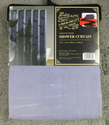 万圣节 Goth Spooky 淋浴帘闹鬼屋 72"x 72" 黑色和紫色 全新带标签 — 第 1/3 张图片