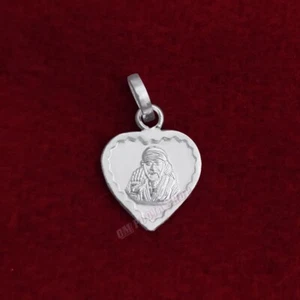 Sai Baba Heart Shape Locket in Pure Silver Ompoojashop - Picture 1 of 2