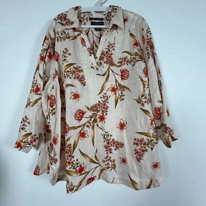 Tahari Linen Floral Collared Top Blouse Womens Plus Size 3X Casual Bohemian New - Picture 1 of 8