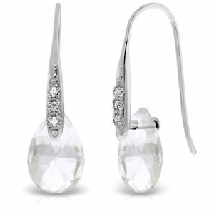 6.06 Carat 14K White Gold Earrings w/ Diamonds & Dangling Briolette White Topaz - Picture 1 of 4